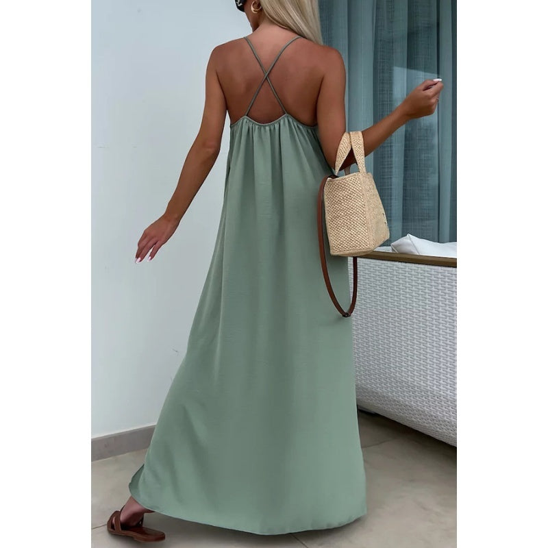 Damen Spaghetti Träger Maxikleid
