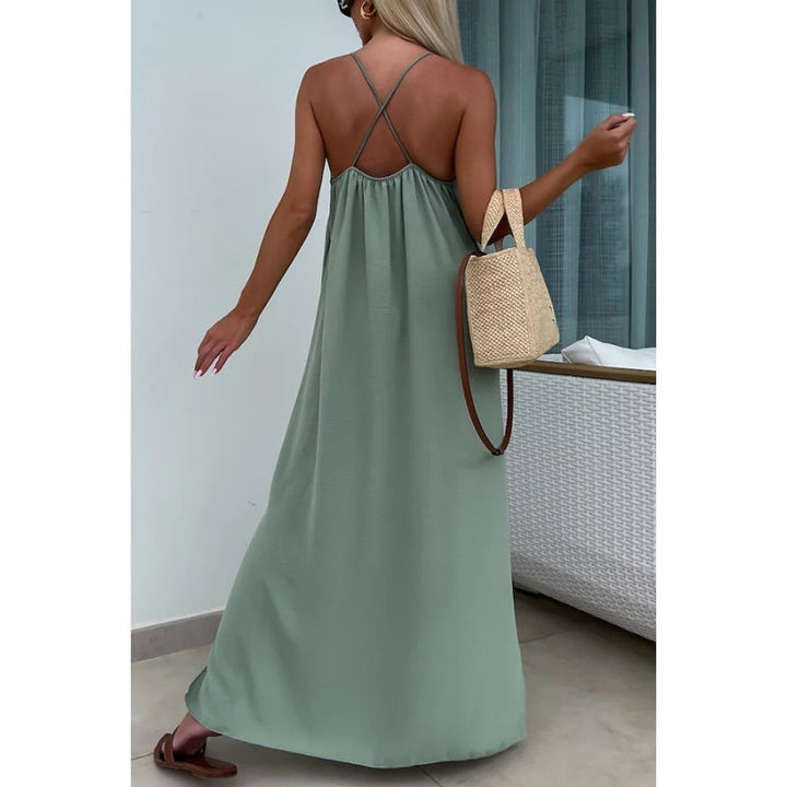 Damen Spaghetti Träger Maxikleid