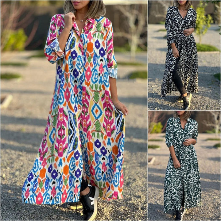 Damen Mehrfarbiges Lang Kleid