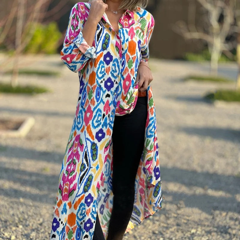 Damen Mehrfarbiges Lang Kleid