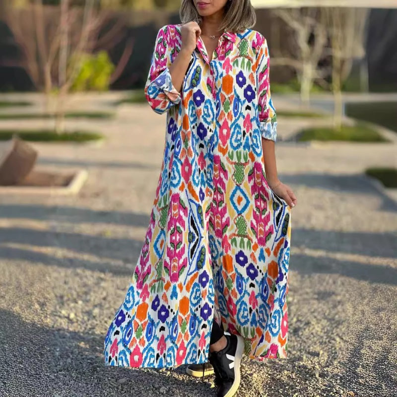 Damen Mehrfarbiges Lang Kleid