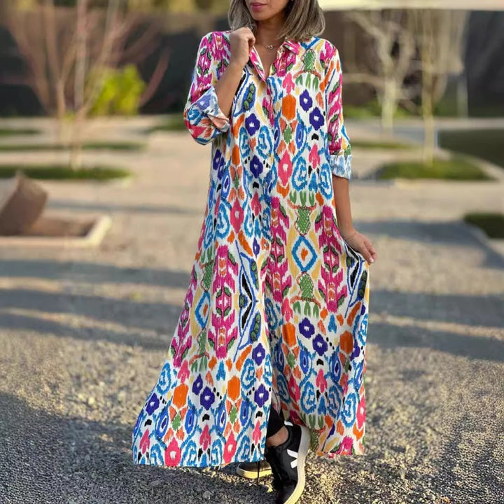 Damen Mehrfarbiges Lang Kleid