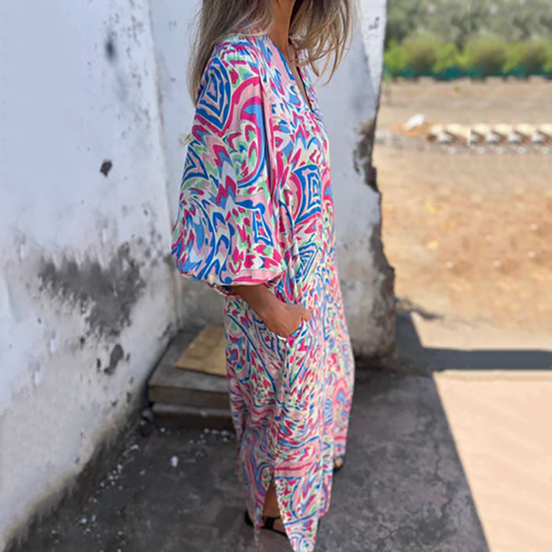 Damen V-Ausschnitt Maxikleid Mit Taschen