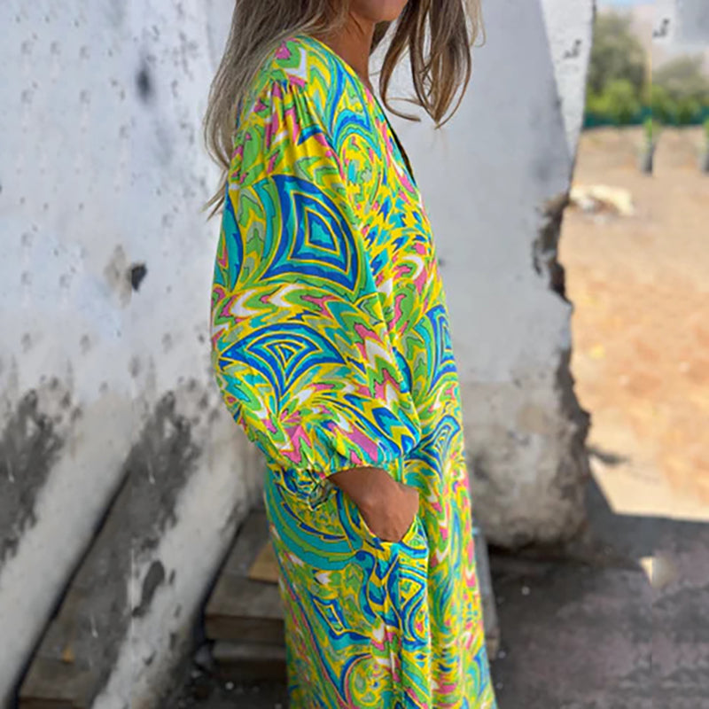 Damen V-Ausschnitt Maxikleid Mit Taschen