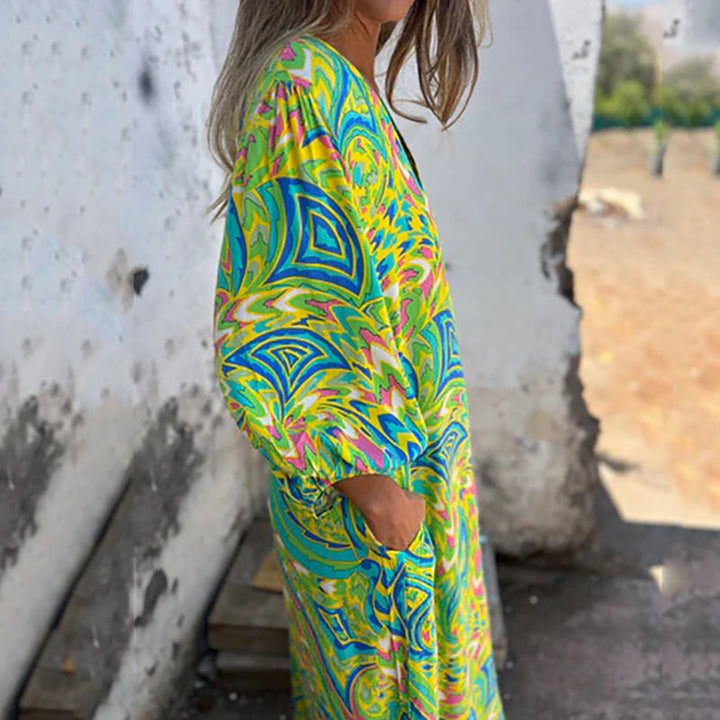 Damen V-Ausschnitt Maxikleid Mit Taschen