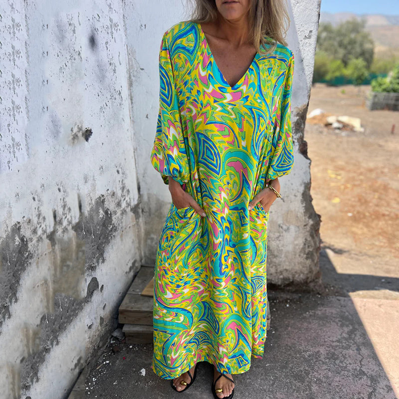 Damen V-Ausschnitt Maxikleid Mit Taschen