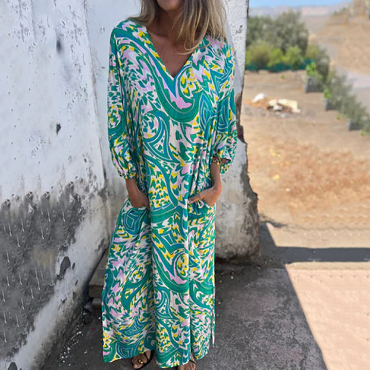 Damen V-Ausschnitt Maxikleid Mit Taschen