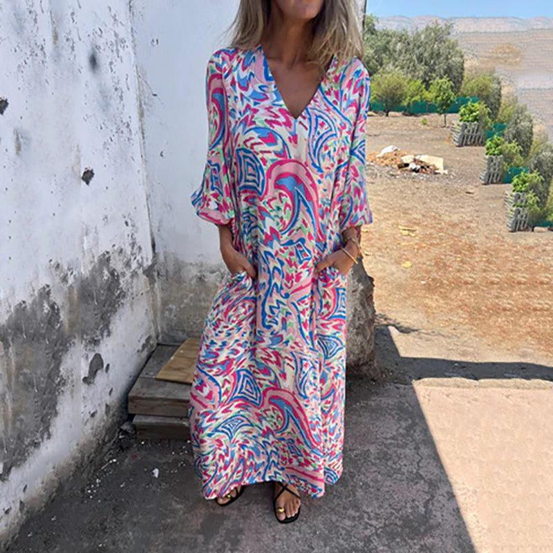 Damen V-Ausschnitt Maxikleid Mit Taschen