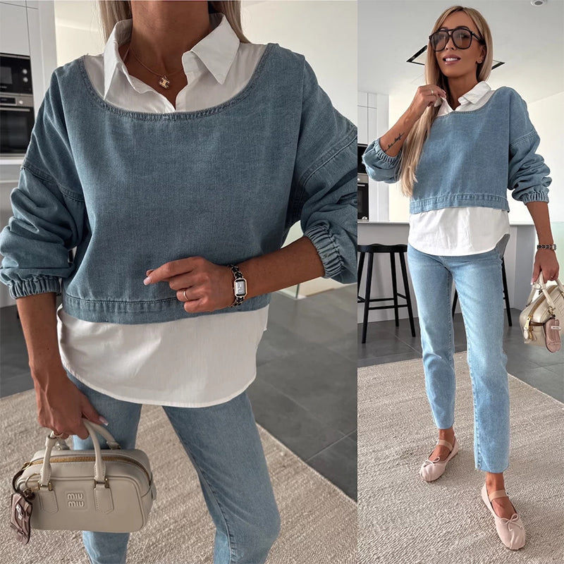 Damen Zweiteiliges Jeans Set