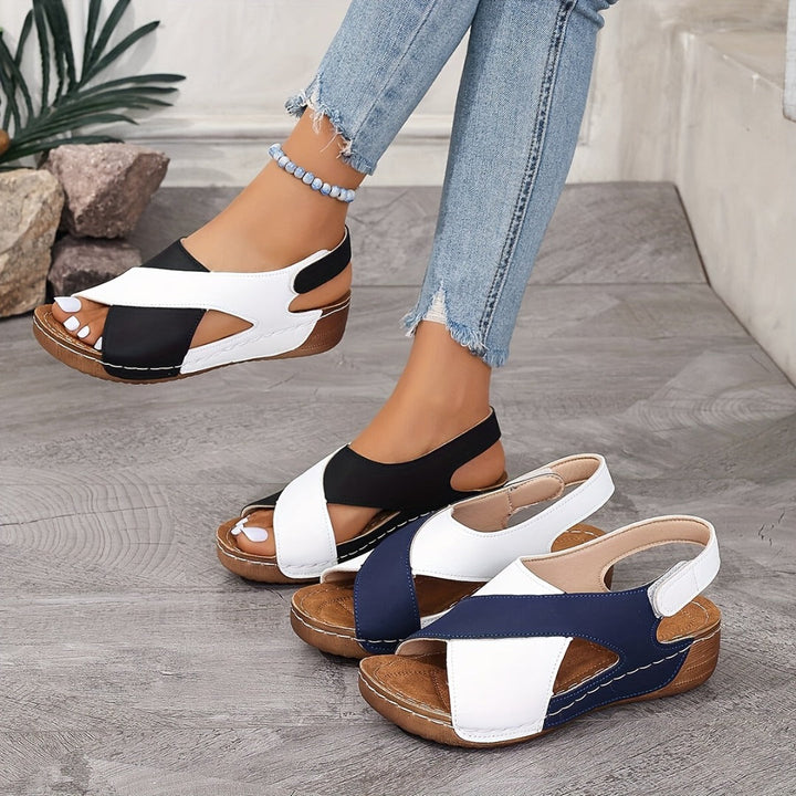 Damen Leder Keilabsatz Sandalen