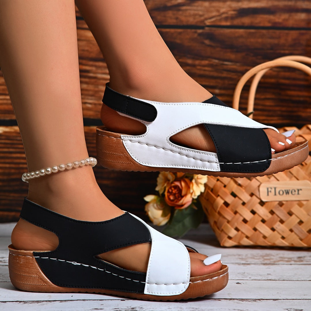Damen Leder Keilabsatz Sandalen