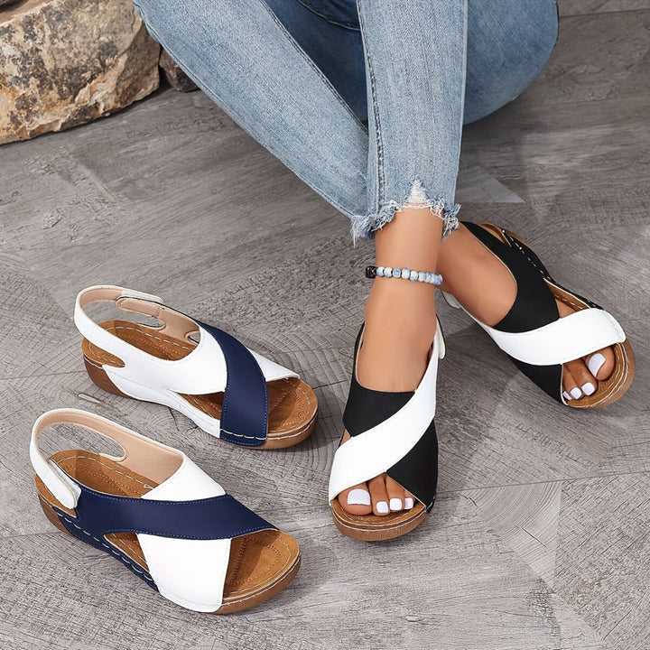 Damen Leder Keilabsatz Sandalen