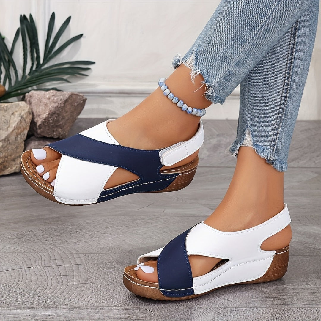Damen Leder Keilabsatz Sandalen