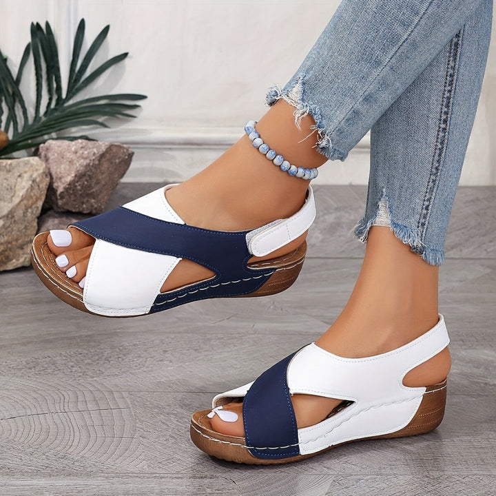 Damen Leder Keilabsatz Sandalen