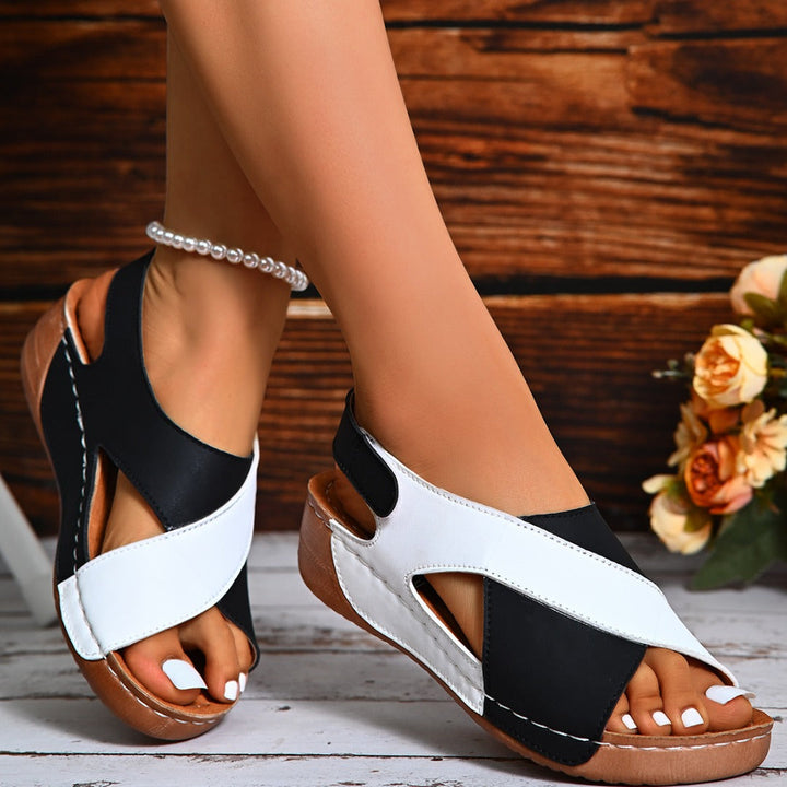 Damen Leder Keilabsatz Sandalen