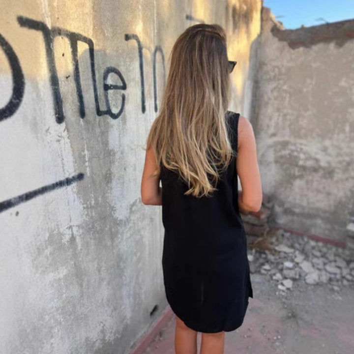 Damen Ärmelloses Geknöpftes Kleid