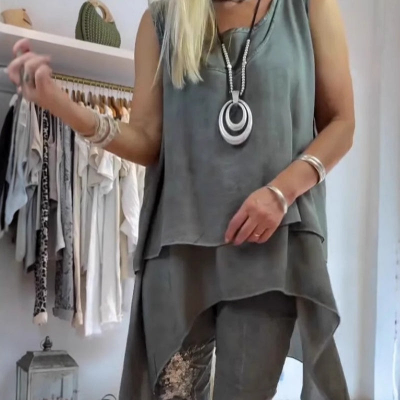 Damen-Set aus Chiffon-Oberteil und Blumenhose