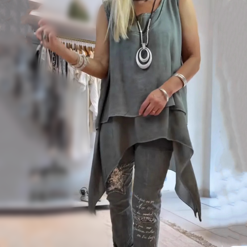 Damen-Set aus Chiffon-Oberteil und Blumenhose