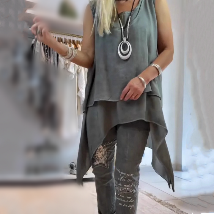 Damen-Set aus Chiffon-Oberteil und Blumenhose