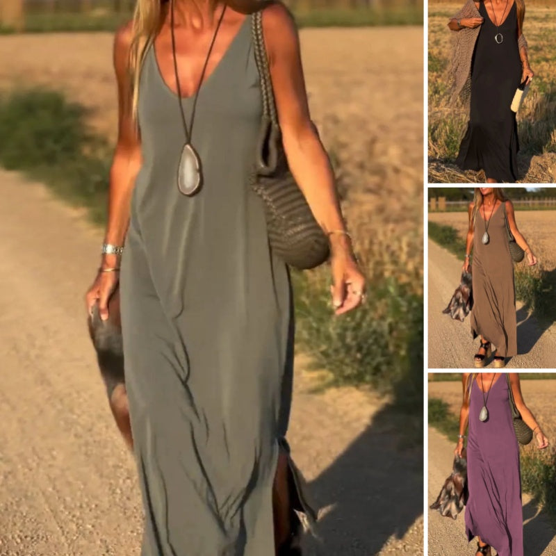 Damen Kleid Mit V Ausschnitt Und Knöchellangem Schnitt