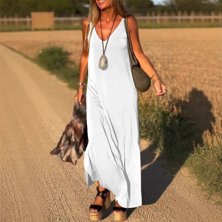 Damen Kleid Mit V Ausschnitt Und Knöchellangem Schnitt