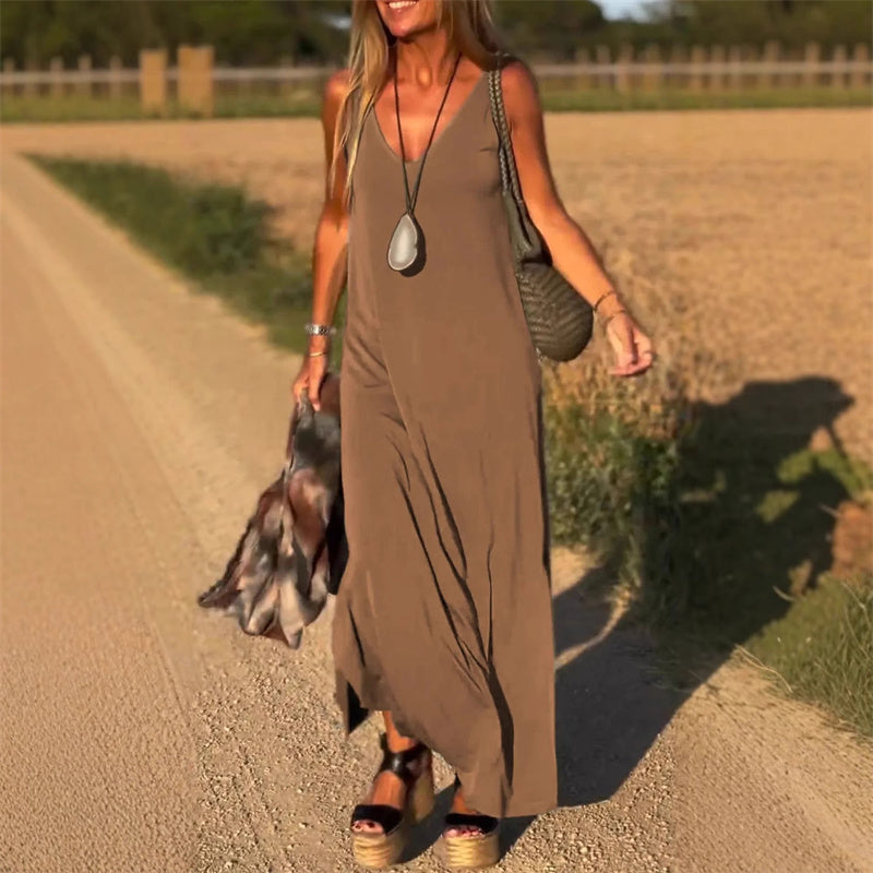 Damen Kleid Mit V Ausschnitt Und Knöchellangem Schnitt