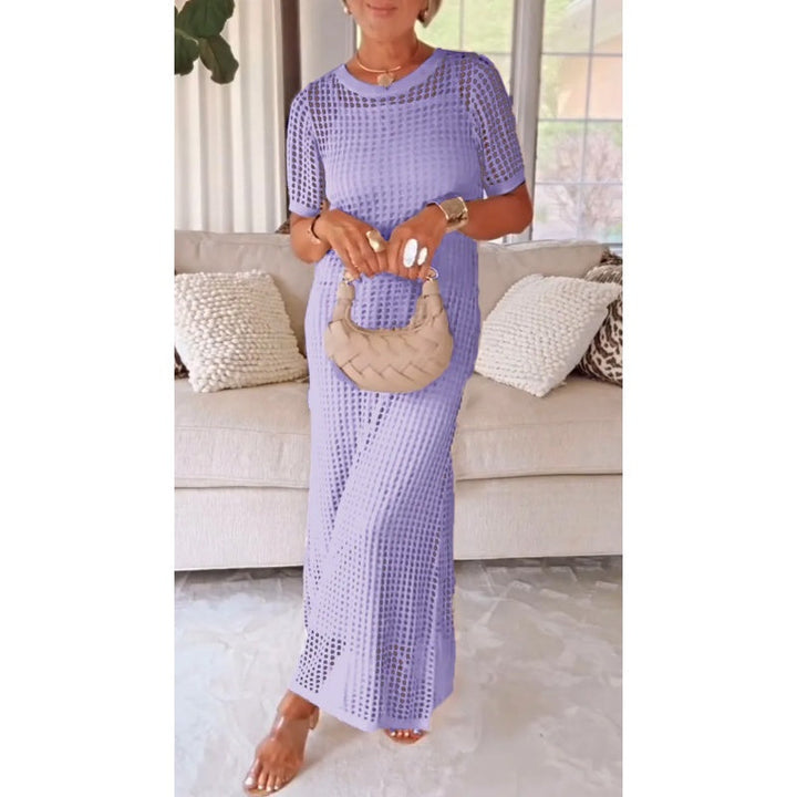 Langes Damenkleid mit Ausschnitt – Tweed elegantes Set