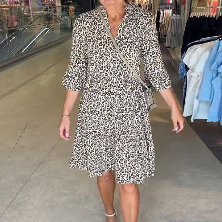 Damen-Trendkleid mit Leopardenmuster, V-Ausschnitt und lockerer Passform