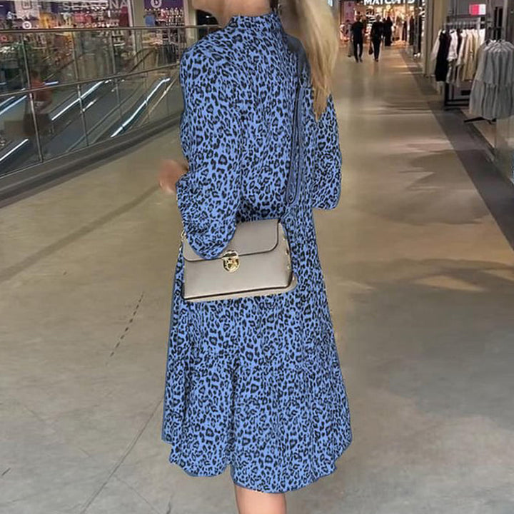 Damen-Trendkleid mit Leopardenmuster, V-Ausschnitt und lockerer Passform