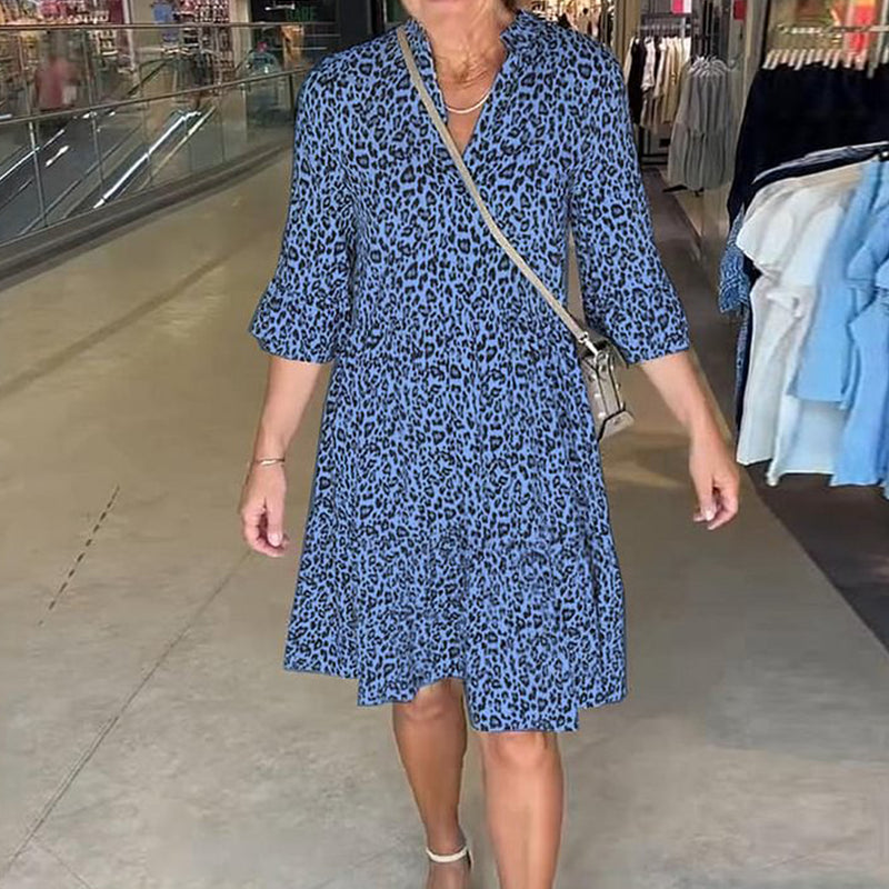 Damen-Trendkleid mit Leopardenmuster, V-Ausschnitt und lockerer Passform