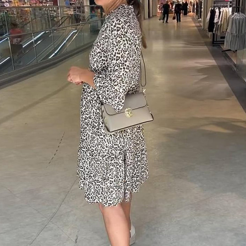 Damen-Trendkleid mit Leopardenmuster, V-Ausschnitt und lockerer Passform