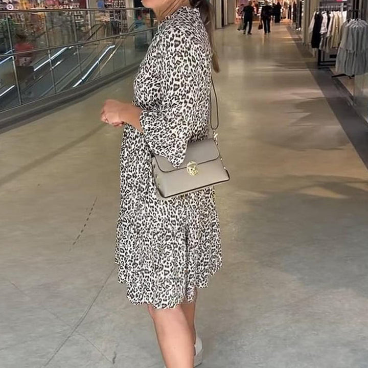 Damen-Trendkleid mit Leopardenmuster, V-Ausschnitt und lockerer Passform