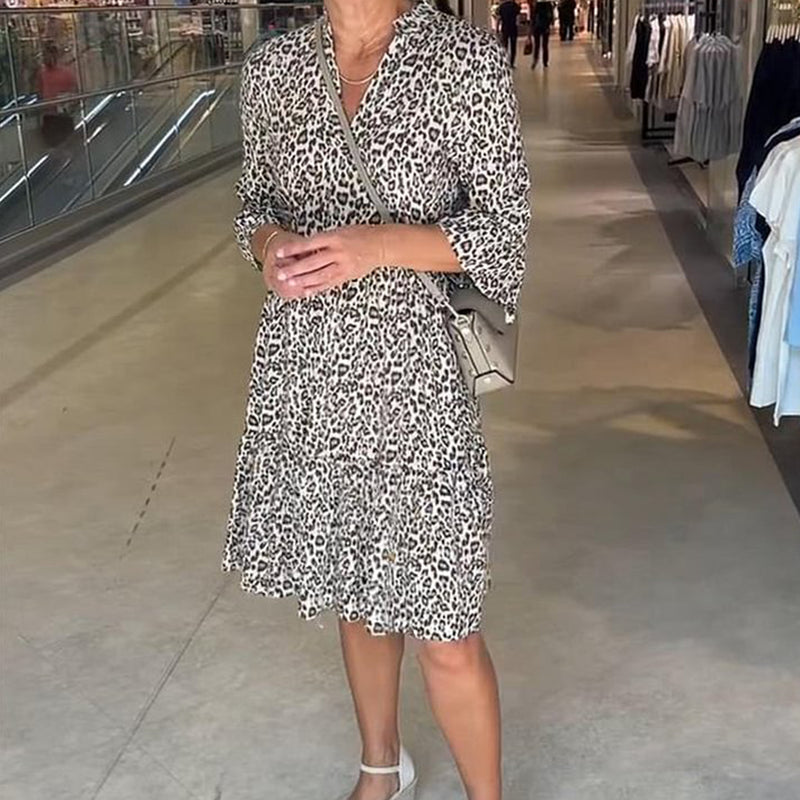 Damen-Trendkleid mit Leopardenmuster, V-Ausschnitt und lockerer Passform