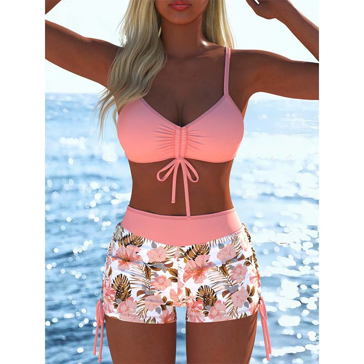 Bikini-Set mit Bindeband & Boyshorts – Zweiteiliger Badeanzug für Strand & Pool