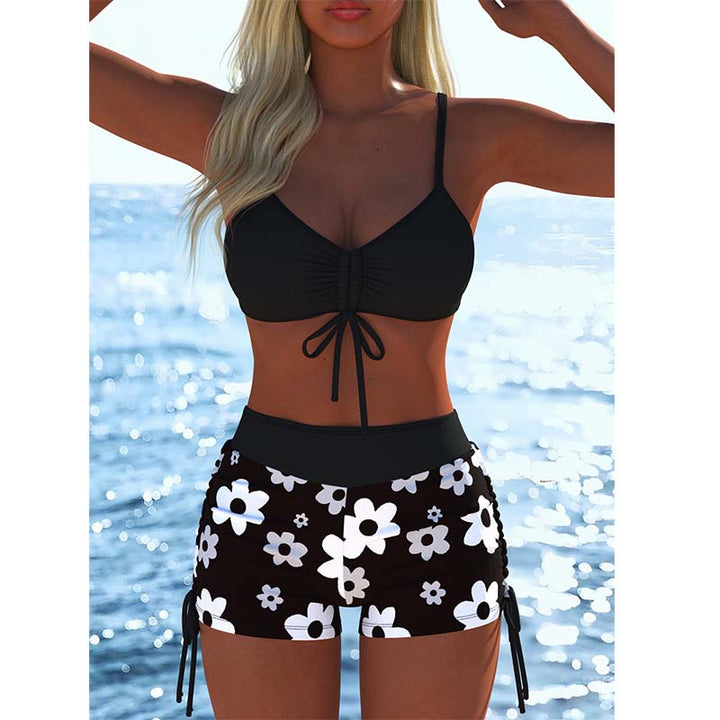 Bikini-Set mit Bindeband & Boyshorts – Zweiteiliger Badeanzug für Strand & Pool