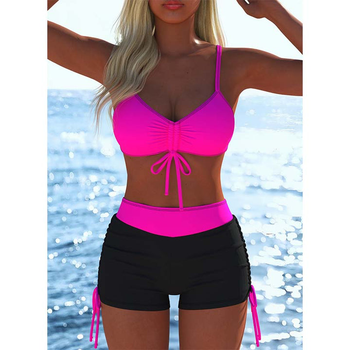 Bikini-Set mit Bindeband & Boyshorts – Zweiteiliger Badeanzug für Strand & Pool
