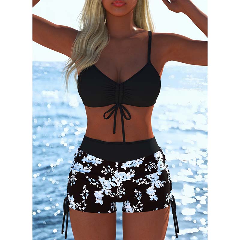 Bikini-Set mit Bindeband & Boyshorts – Zweiteiliger Badeanzug für Strand & Pool