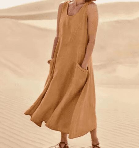 Damen Ärmelloses Sommerkleid Mit Taschen