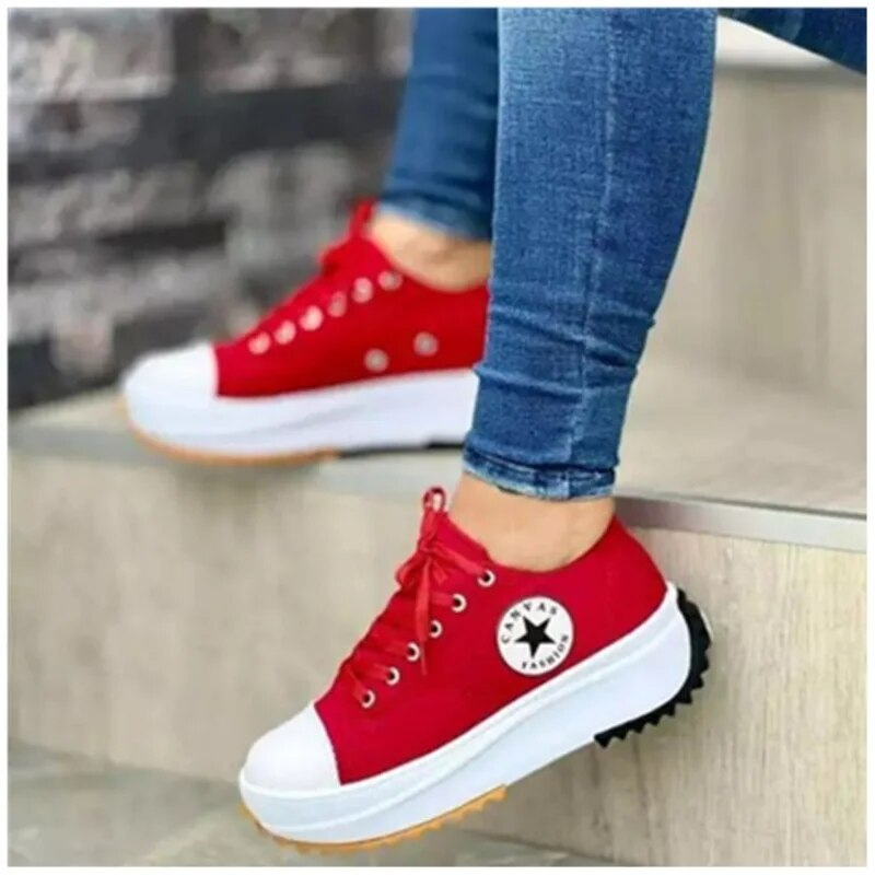 Damen Schnür-Platform-Sneaker – Trendige Canvas Star Turnschuhe