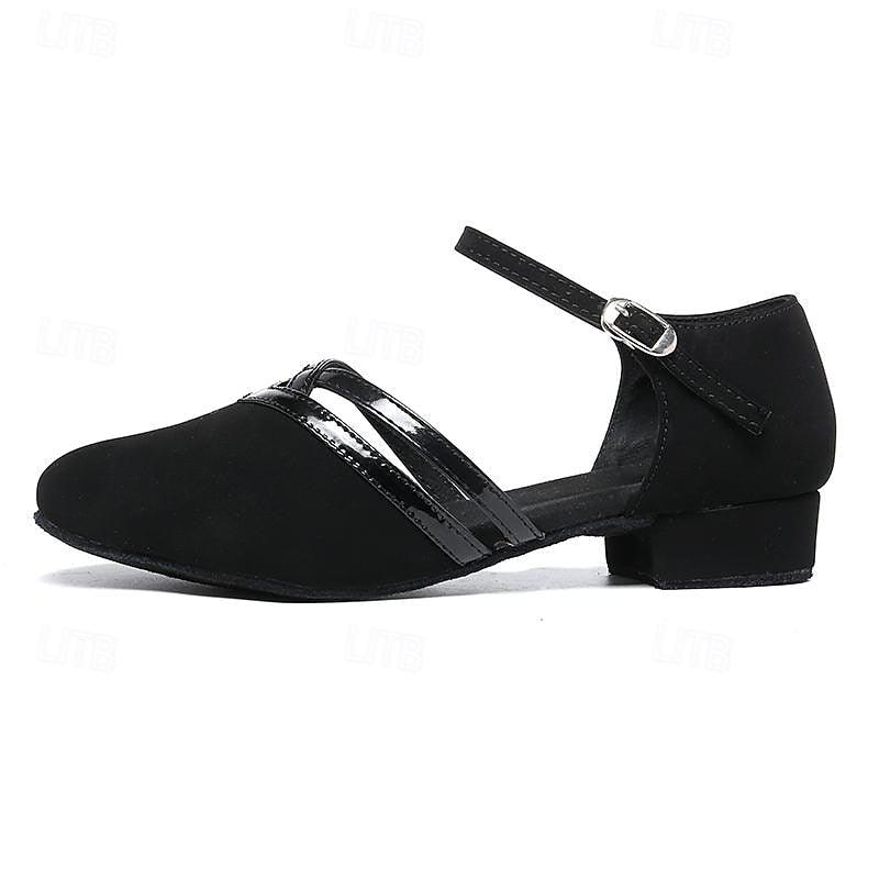 Damen Schwarze Wildleder Tanzschuhe Niedriger Absatz – Professionelle Ballroom Schuhe