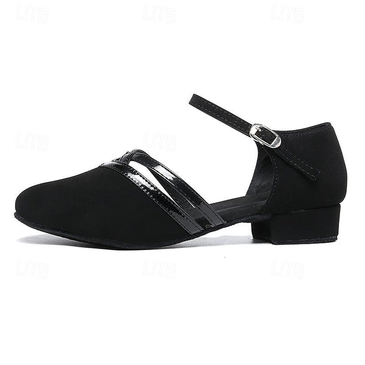 Damen Schwarze Wildleder Tanzschuhe Niedriger Absatz – Professionelle Ballroom Schuhe