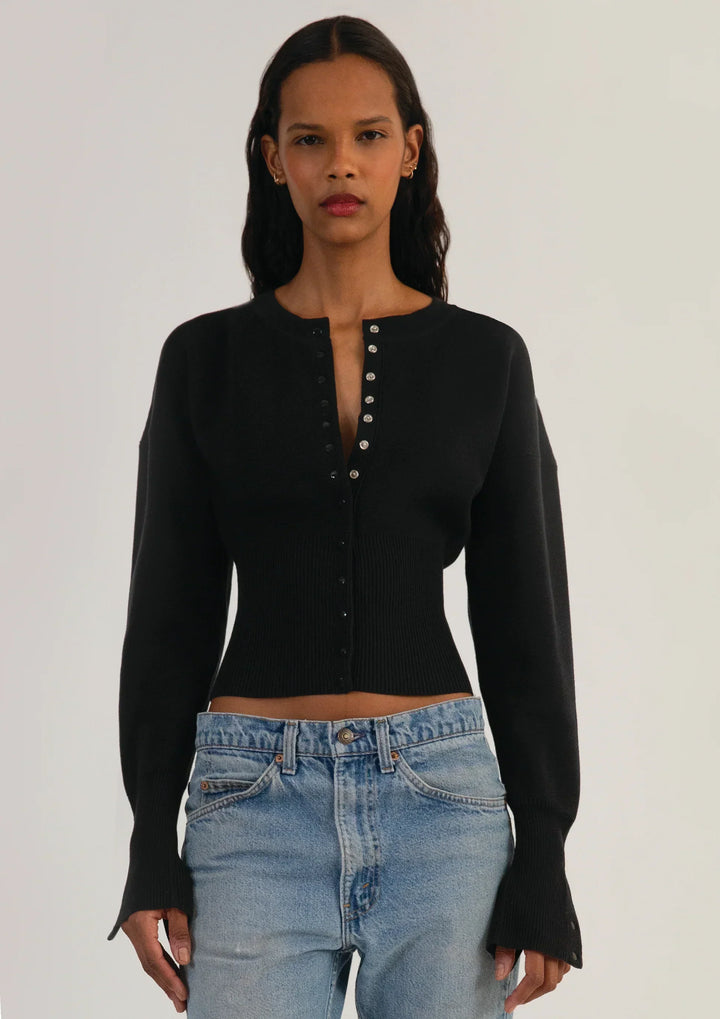 Gerippter, kurzer Damen-Cardigan mit Knöpfen – Figurbetontes Langarm-Strickoberteil