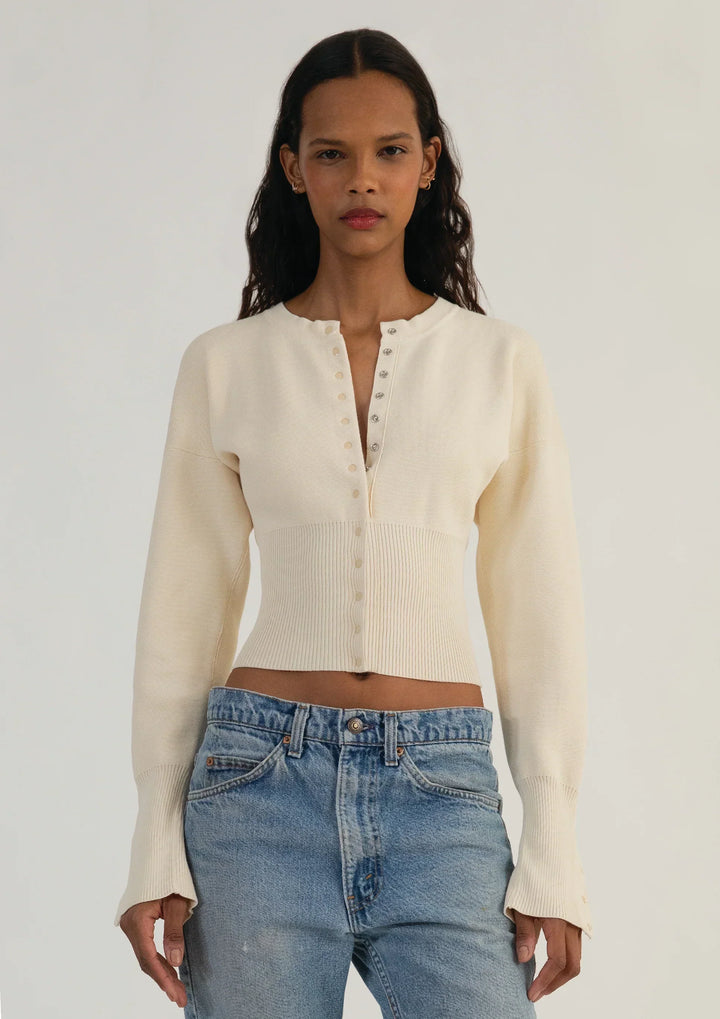 Gerippter, kurzer Damen-Cardigan mit Knöpfen – Figurbetontes Langarm-Strickoberteil