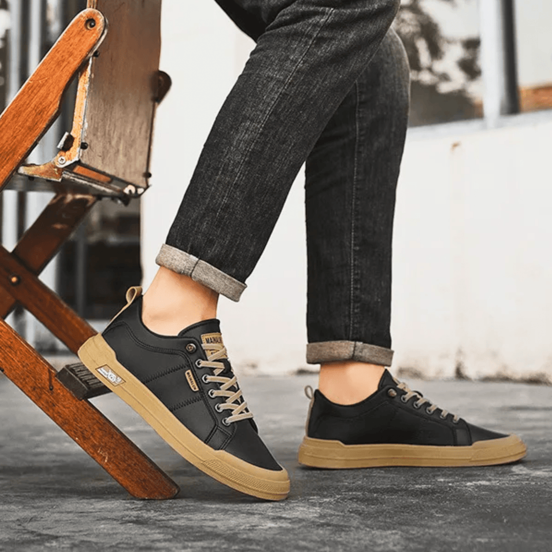 Herren Weiße Leder Sneaker Mit Schnürung – Klassische Freizeit Schuhe