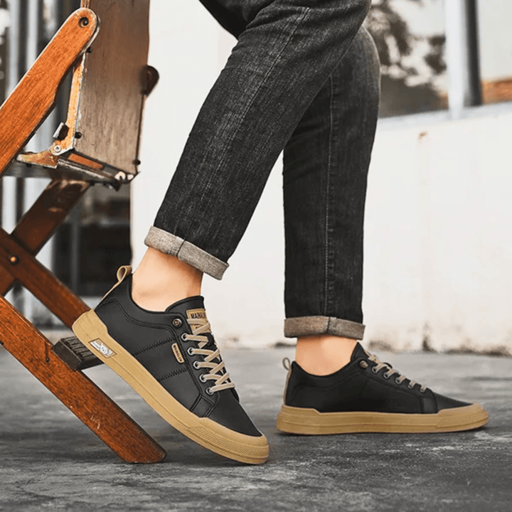 Herren Weiße Leder Sneaker Mit Schnürung – Klassische Freizeit Schuhe