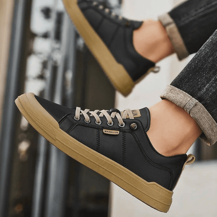 Herren Weiße Leder Sneaker Mit Schnürung – Klassische Freizeit Schuhe