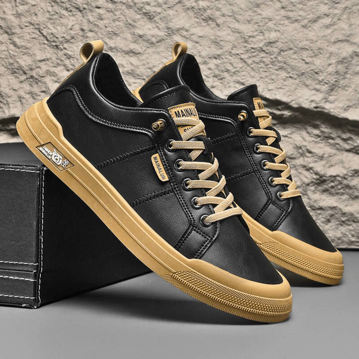 Herren Weiße Leder Sneaker Mit Schnürung – Klassische Freizeit Schuhe