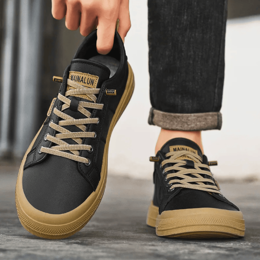 Herren Weiße Leder Sneaker Mit Schnürung – Klassische Freizeit Schuhe