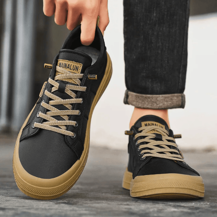 Herren Weiße Leder Sneaker Mit Schnürung – Klassische Freizeit Schuhe