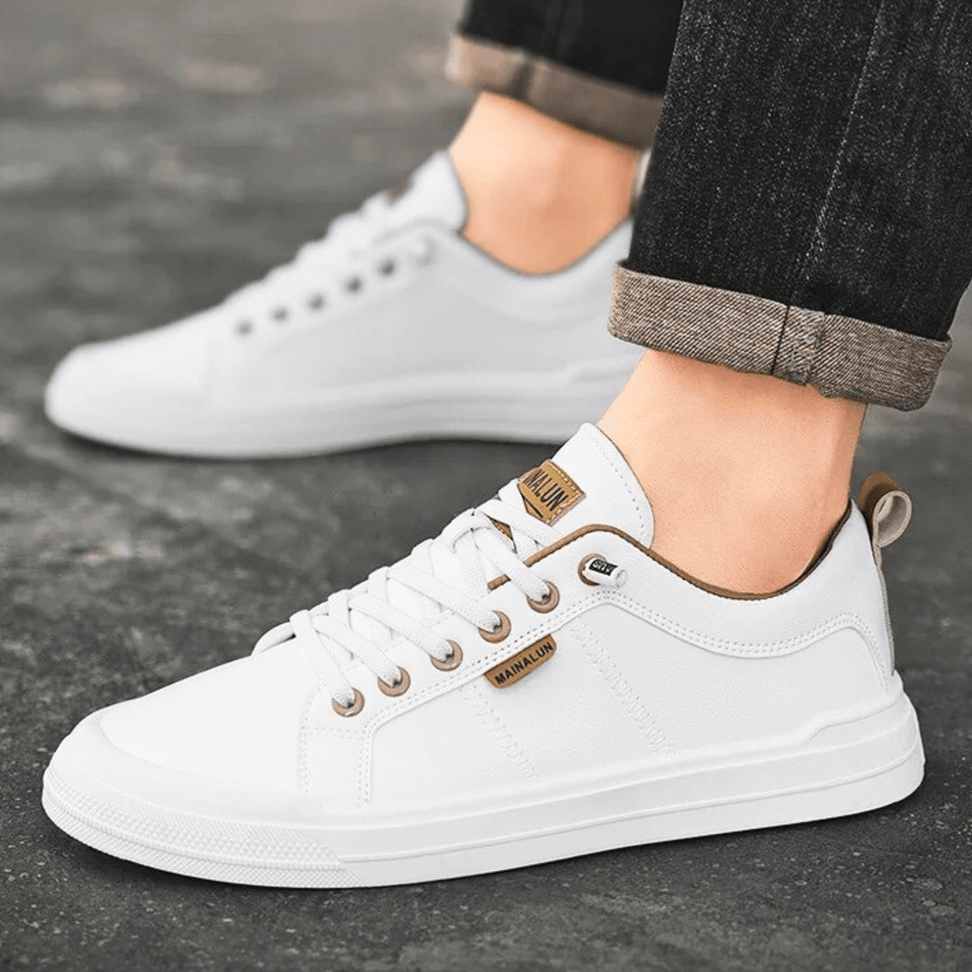 Herren Weiße Leder Sneaker Mit Schnürung – Klassische Freizeit Schuhe